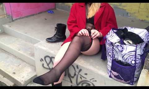 Harley wearing large black thigh high stockings with a back seam and bow ❤