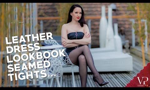 LEATHER DRESS & SEAMED TIGHTS – Bodycon Evening Outfit | Vanessa Pur Lookbook