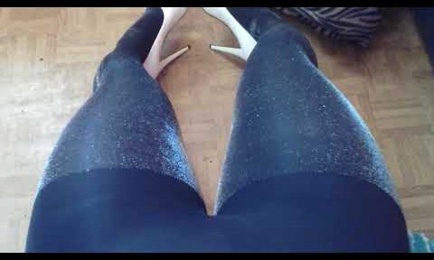 pantyhose with glitter and white high heels