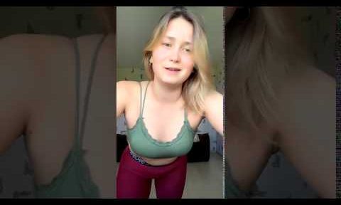 Short T-shirt no bra, tight pantyhose