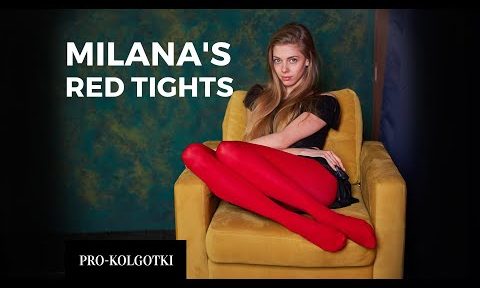 Runway model Milana have fun with red tights 2020-03( 2)